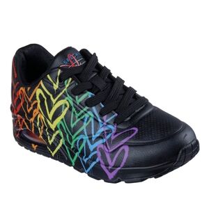 SKETCHERS Street Uno Full of Heart Sneaker - Black Main & Rainbow Hearts